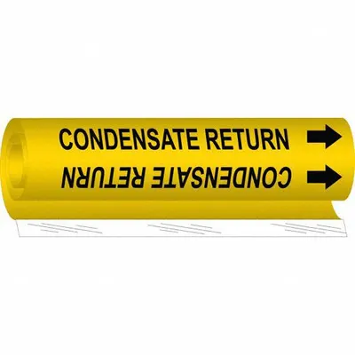BRADY Pipe Marker: Condensate Return, Yellow, Black, Fits 1/2 to 1 3/8 in Pipe O.D. - Condensate Return Wrap-Around Pipe Markers