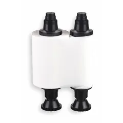 Monochrome ribbon for ID card printers, compatible with PVC and composite cards. Delivers 600 prints per roll. Overall dimensions: 1 1/2 in height, 3 1/2 in width. Used for printing employee badges, student IDs, and access control cards.