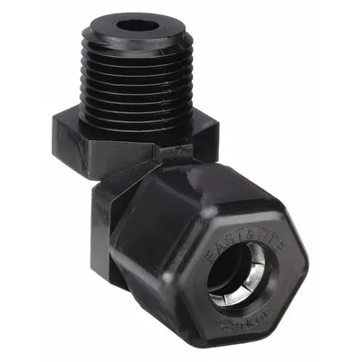 PARKER Compression Fitting Elbow: 5/16 in OD x 3/8 in Pipe Size, Compression x MNPTF - Polypropylene Compression Tube Fittings