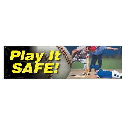 ACCUFORM Safety Banner: Poly Sheeting, 28 in x 96 in Nominal Sign Size, Indoor/Outdoor - Play It Safe! Banners