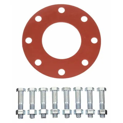 OEM Full Face Flange Gasket: Class 150, SBR, For 8 in Pipe, 1/8 in Thick, Red - SBR Full-Face Gaskets with Flange Bolts