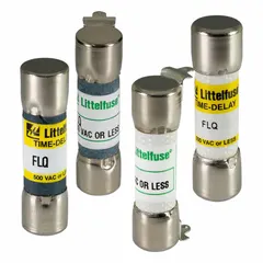 The LITTELFUSE FLQ01.6 is a 1.6 A, 500 V AC time-delay midget cylindrical fuse from the FLQ Series. It provides overcurrent protection with a time-delay characteristic, allowing tolerance of temporary inrush currents common in motor circuits, transformers, and control panels.