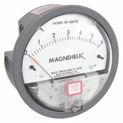 Dwyer Differential Pressure Gauge: Back/Single-Side, 1/8 in NPT Female, 2000 - Low Operating Pressure Differential Gauges