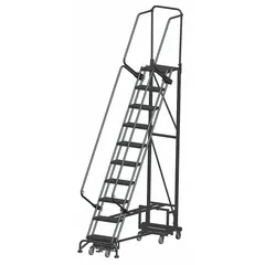This unassembled steel ladder features a weight-actuated step lock and antislip steps for secure positioning. Double handrails provide stability during use. Suitable for elevated access in warehouses, stockrooms, and industrial facilities.
