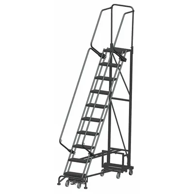 BALLYMORE Rolling Ladder: 8.3 ft Platform Ht, Unassembled, Steel, Wt-Actuated Step Lock - Steel Weight-Actuated Auto-Lock All-Direction Ladders