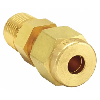 PARKER Compression Fitting Adapter: 1/4 in OD x 3/8 in Pipe Size, Compression x MNPT - Single-Ferrule Brass Compression Fittings