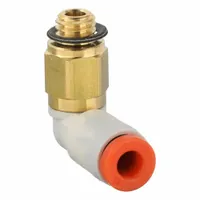 SMC Push-Fit Elbow Fitting: 1/8 in OD x 5 mm Pipe Size, Push-to-Connect x Metric, Brass, White (MPN KQ2L01-M5A)