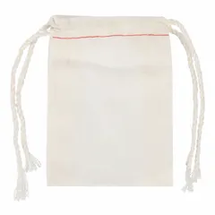 Cotton/poly blend drawstring bag in natural color. Measures 4 inches long by 2 3/4 inches wide with a fabric weight of 3.98 oz/sq yd. Supplied in packs of 100. Suitable for organizing and storing small parts, fasteners, or hardware in industrial settings.