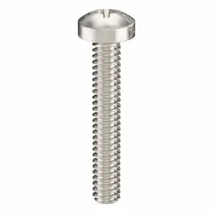M4x0.70 thread, 25 mm length, 18-8 stainless steel, plain finish, pan head, #2 Phillips drive. Supplied in a pack of 100. Used for general fastening in machinery, equipment, and assemblies where a low-profile head is desired.