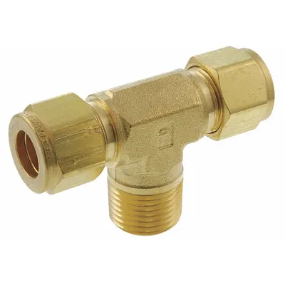 PARKER Compression Tee Fitting: 1/2 in OD x 1/2 in OD x 1/2 in Pipe Size - Double-Ferrule Brass Compression Fittings