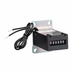 Analog electromechanical counter with rear panel mounting and base mounting style. Suitable for counting cycles, revolutions, or events in industrial machinery and process equipment. REACH compliant.