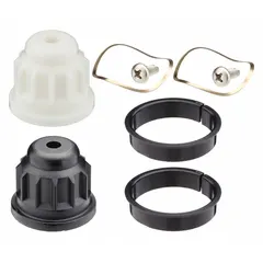 Brass faucet handle adapter for Moen fixtures. Includes white handle adapter. Used to repair or replace handle mechanisms in residential and commercial plumbing applications.