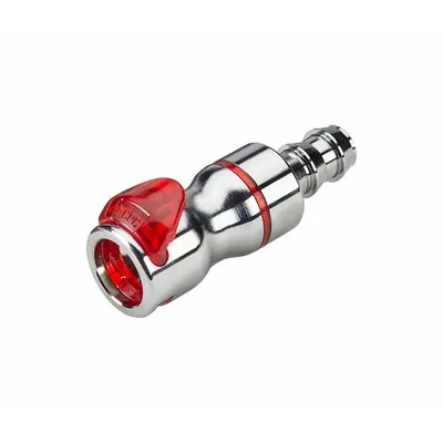 CPC Quick Connection Coupling: Straight, 1/2 in ID Size, Warm Red, Barbed/Quick Disconnect - Chrome-Plated Brass Quick-Disconnect Tube Fittings