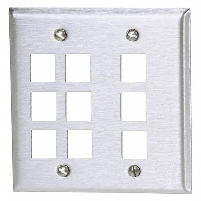 HUBBELL PREMISE WIRING Wall Plate: Gray, 2 Gang, 9 Port, Flat Module, Stainless Steel - Keystone Wall Plates