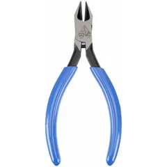 Straight, pointed flush-cut diagonal-cutting pliers with 3/4 in jaw length and 1/2 in jaw width. Spring return mechanism. Rated for cutting nickel ribbon wire. Used in electrical, telecom, and industrial maintenance for precise, clean cuts.