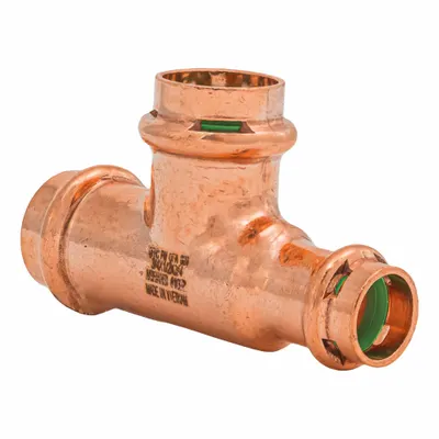 QUICKFITTING SUREPRESS Crimp Tee Fitting: 3/4 in CTS x 1/2 in CTS x 3/4 in CTS size - Plumbing Copper & Bronze Press Tube Fittings with Seal Window