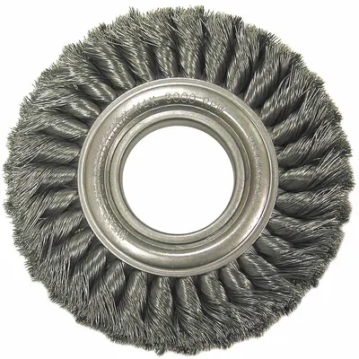 WEILER Double-Row Wire Wheel Brush: Twisted Steel, 8 in Dia x 1 1/8 in Wd, 2 in Arbor - Wide-Face Heavy-Cleaning Brushes for Contoured Carbon Steel Surfaces