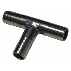This 303 stainless steel rigid barbed hose fitting connects two hoses with a male x male configuration. Designed for multipurpose air, water, and chemical transfer, it provides a secure, leak-resistant joint in industrial fluid systems. The no-knurl nipple grip type ensures a smooth surface for hose attachment.