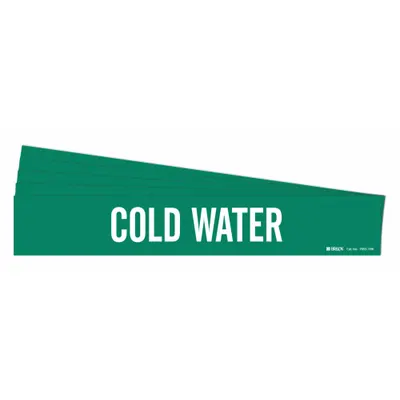 BRADY Pipe Marker: Cold Water, Green, White, Fits 8 in and Larger Pipe O.D., 1 Pipe Markers - Cold Water Adhesive Pipe Markers