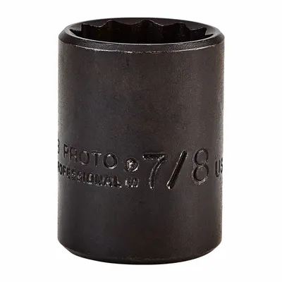 PROTO Socket: SAE, 1/2 in Drive Size, 7/8 in Socket Size, 12-Point, Std, Black Oxide - 1/2" Drive Hand Sockets