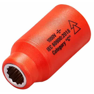 ITL Insulated Socket: 1/2 in Drive Size, 3/8 in Socket Size, 2 in Overall Lg - 1/2" Drive SAE Insulated Hand Sockets