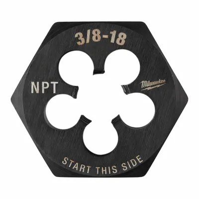 MILWAUKEE Hex Threading Die: 3/8"-18 NPT, 2 11/64 in Hex Wd - Hex Pipe Rethreading Dies