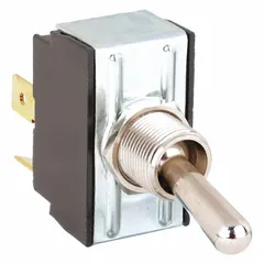 Panel-mount toggle switch from the G Series with DPDT configuration and On/Off function. Rated 15 A at 125 V AC and 3/4 hp, with 4 connections. Suitable for controlling motor direction or other equipment in industrial panel applications.