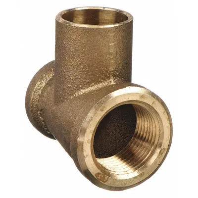 NIBCO Sweat Fitting Tee: 3/4 in Pipe x 1/2 in Pipe x 3/4 in CTS, FNPT x FNPT x Cup - Low-Lead Cast Copper & Bronze Tube Fittings