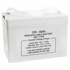 APPROVED VENDOR Gel Sealed Lead Acid Battery, 12V DC, 60 Ah, Dual Purpose, ABS Housing, 10-32 Threaded Receptacle
