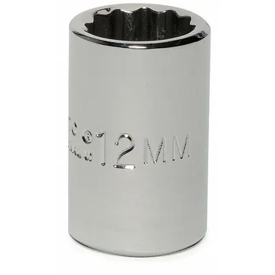 PROTO Socket: Metric, 3/8 in Drive Size, 12 mm Socket Size, 12-Point, Std, Chrome - 3/8" Drive Hand Sockets