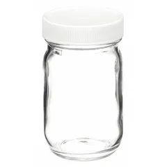 This WHEATON clear wide mouth round glass lab bottle has a 125 mL capacity and a 48-400 mm screw closure. Made from colorless soda lime glass with a 51 mm body diameter, it is not graduated and not pre-cleaned. Suitable for general laboratory use such as storing, mixing, or sampling liquids. Supplied in a case of 24 bottles.