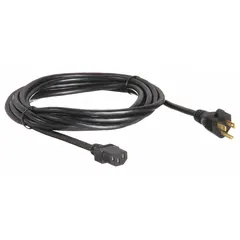This 15-foot power cord connects electronic equipment with a C13 receptacle to a standard 5-15P wall outlet. It features a PVC jacket and SJT construction, rated for 13 A current. Suitable for computers, monitors, printers, and similar devices in office or industrial settings.