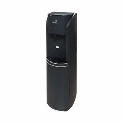 This freestanding plumbed water dispenser from OASIS provides cold, hot, and room temperature still water. It features a black polymer housing, operates on 115V AC, and stands 43 1/2 inches tall. Suitable for offices, break rooms, or commercial spaces requiring a continuous water supply without bottled water.