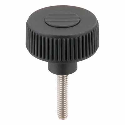 KIPP Hand Knob: Knurled, Plastic w/ SS Thread, 1/4"-20 Thread, 30 mm Thread Lg - Knurled Knobs with Threaded Stud