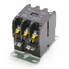 Electromechanical contactor for HVACR systems, used to control power flow to compressors, fans, and other loads. Suitable as a replacement component in precision cooling equipment for commercial and industrial applications.