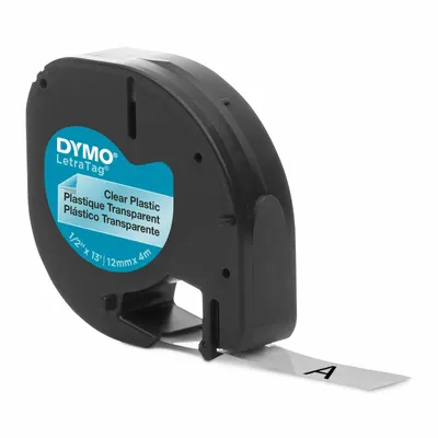 DYMO Combined Label and Ribbon Cartridge: 1/2 in x 13 1/8 ft, Plastic, White (Gloss) - Dymo Thermal Transfer Continuous Label Roll Cartridges