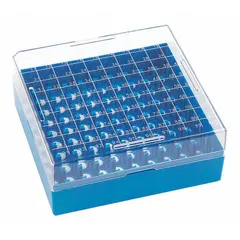 This WHEATON freezer box is made of resin, designed for organizing and protecting samples in laboratory or industrial freezer environments. It measures 130 mm in overall length and 130 mm in overall width, offering a compact footprint for efficient storage of vials, tubes, or cryogenic specimens.