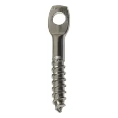 Stainless steel screw eye for securing bird control netting to building surfaces. Silver finish, 1-1/2 in overall length, 1/4 in depth. Pack of 100. Used in commercial, industrial, and residential bird exclusion systems.