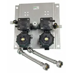 This repair part for institutional showers is constructed from brass and includes strainer checkstop assemblies. It has an NPT connection type, overall depth of 3 1/8 inches, and overall height of 8 1/4 inches. Not ligature-resistant. Used to replace worn components in commercial or correctional shower systems.