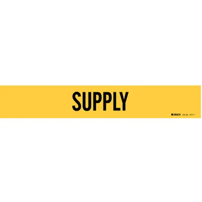 BRADY Pipe Marker: Supply, Yellow, Black, Fits 2 1/2 to 7 7/8 in Pipe O.D., 1 Pipe Markers - Supply Adhesive Pipe Markers