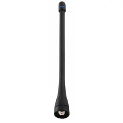 UHF whip antenna for ICOM two-way radios. Operates from 470 MHz to 520 MHz. Compatible with ICOM models F2000, F2100D, F4001, F62D, and F62DUL. Black finish. Manufacturer part number FASC72U.