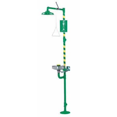 HAWS Shower with Eyewash: Floor Mnt, Uncovered, Stainless Steel Bowl - Floor-Mount Showers with Eyewash