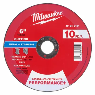 MILWAUKEE Type 1 General Purpose Cut-Off Wheel - General Purpose Cut-Off Wheels for Carbon & Stainless Steel