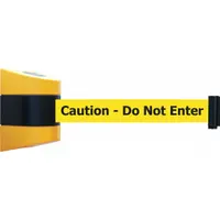 TENSABARRIER Retractable Belt Barrier: Fixed Mounting Plate, 30 ft Belt Lg, Caution Messaging (MPN 897-30-S-35-NO-YAX-C)