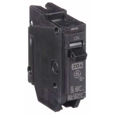 GE Miniature Circuit Breaker: THQL, 20 A, 120/240V AC, Single Phase, 10kA at 120/240V AC - THQP, THQL & THHQL Series, Plug-In GE Miniature Circuit Breakers
