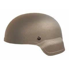 Level IIIA ballistic helmet in size XL, constructed from aramid material with a tan finish. Includes a suspension system. Designed for law enforcement, military, and security applications requiring protection against handgun rounds and fragmentation. Mid-cut profile allows compatibility with communication headsets and accessories.