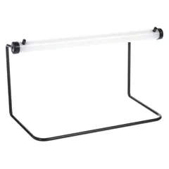 Steel poly tubing dispenser without cutter. Max recommended bag width 12 in, height 9 in, depth 13 1/4 in. Used in packing lines, warehouses, and shipping departments for organized dispensing of poly tubing.