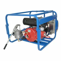 Engine driven fire pump with 23 hp output for high-flow water transfer. Suitable for fire suppression, irrigation, and dewatering tasks where portable pumping is required.