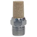 This pneumatic exhaust muffler reduces noise from pneumatic equipment exhaust ports. It features a 3/8 in NPT connection and 11/16 in hex size, constructed from nickel plated steel and bronze. Suitable for use with valves, cylinders, and air tools in industrial air systems.
