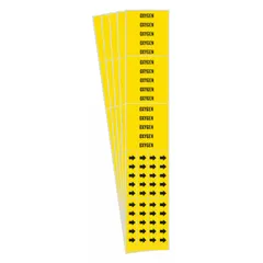 Yellow adhesive pipe marker with black legend reading 'Oxygen' and directional arrows. Designed for pipes with an outside diameter of 3/4 inch and smaller. Each pack contains 3 markers; sold in a 5-pack quantity. Used to identify oxygen lines in piping systems.